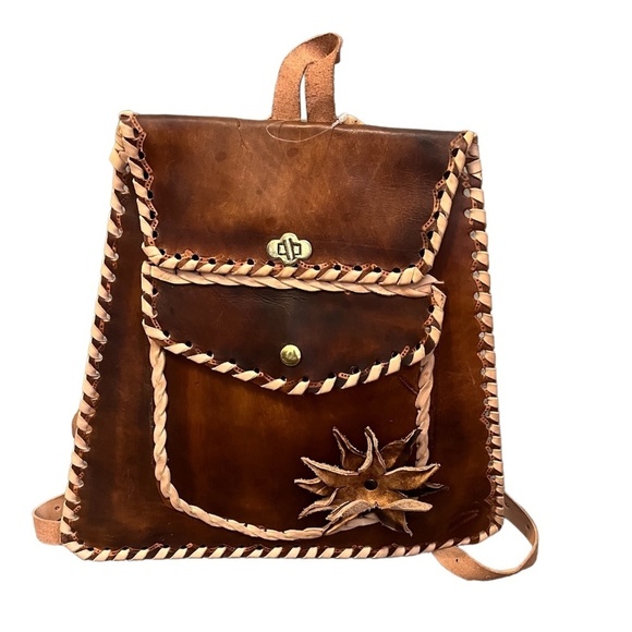 NWOT ONE OF A KIND LEATHER BACKPACK, BAG BROWN‎ AND TAN main image 8